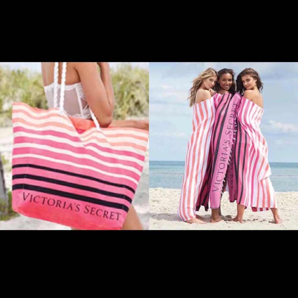 Victoria's Secret beach Tote Bag & blanket Lot Set